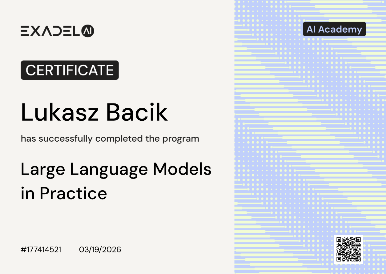 Large Language Models in Practice certificate